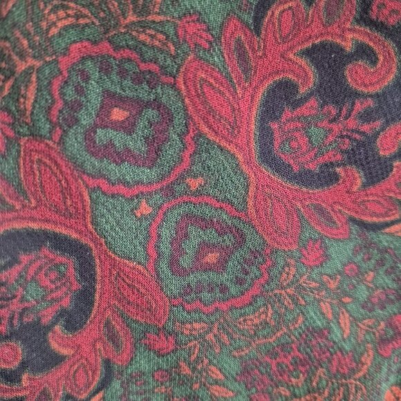 ZARA Jacquard Ribbon Dress , Long Sleeve Midi, Deep Green & Burgundy , Boho XS - Picture 9 of 15